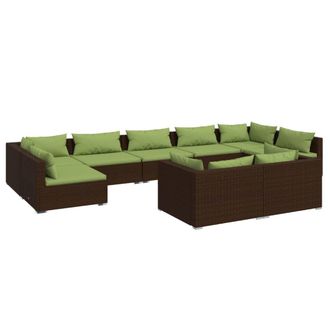 vidaXL Set Muebles De Jard&iacute;n 9 Piezas Y Cojines Rat&aacute;n Sint&eacute;tico Marr&oacute;n Vidaxl