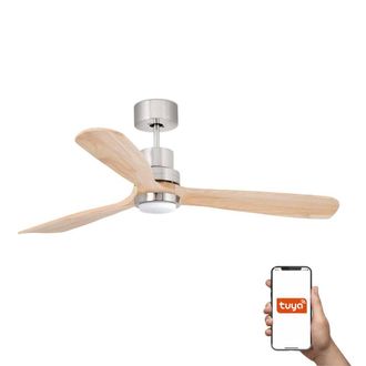 Netlighting Lantau Large 3 Blade Ceiling Fan Nickel Pine Light Smart in Brown