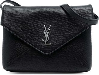 Saint Laurent Pre-owned Womens Lambskin Monogram Cassandre Envelope Messenger Bag - Black Leather - One Size