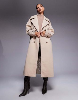 Aria Cove Trench lungo pesante effetto lana beige con colletto-Neutro