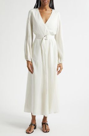 Veronica Beard Seneca Belted Long Sleeve Midi Dress in White Black at Nordstrom, Size 10