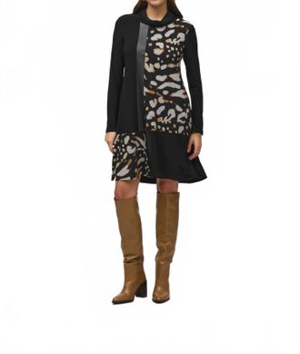 Joseph Ribkoff Cowl Neck A-Line Dress In Black/multi Animal Print