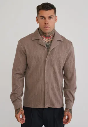 Siksilk Camisa Texturizada de Manga Larga Marr&oacute;n para Hombre XXL