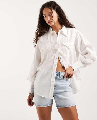 Wrangler Camicia western bianca con bottoni-Bianco