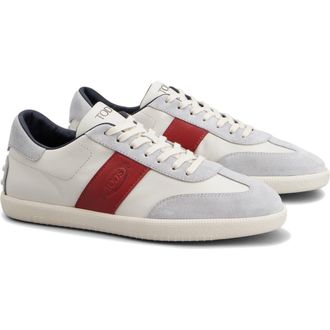 Tod's Leather & Suede Lace-Up Low Top Sneaker in White at Nordstrom, Size 9Us