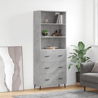 vidaXL Vidaxl - Aparador Alto Madera Contrachapada Gris Hormig&oacute;n 69,5x34x180 Cm