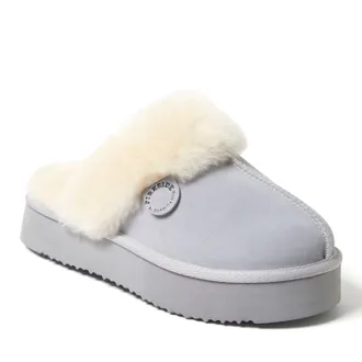 Dearfoams Fireside by Dearfoams Womens Melton Genuine Shearling Platform Scuff Slipper