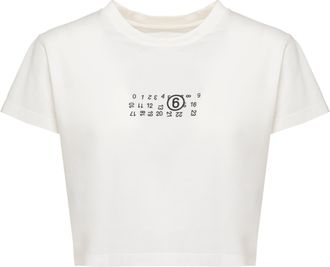 Maison Margiela Cropped White Cotton T-Shirt With Numeric Logo