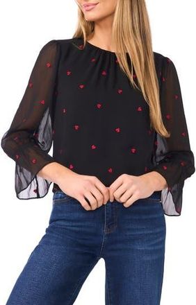 CeCe by Cynthia Steffe Embroidered Heart Bell Sleeve High-Low Top in Rich Black at Nordstrom Rack, Size Xx-Small