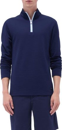 Bugatchi Waffle Knit Quarter Zip Performance Pullover in Navy at Nordstrom, Size Xx-Large
