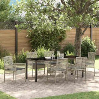 vidaXL Conjunto De Comedor De Jard&iacute;n 7 Pcs Gris Claro Rat&aacute;n Sint&eacute;tico Vidaxl