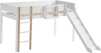 STILVORA Cama Alta 90 X 200 Cm Con Escalera De 3 Pelda&ntilde;os, Tobog&aacute;n Y Estante Extra&iacute;ble, Sin Colch&oacute;n, De Madera Y Mdf, Blanco Y Natural