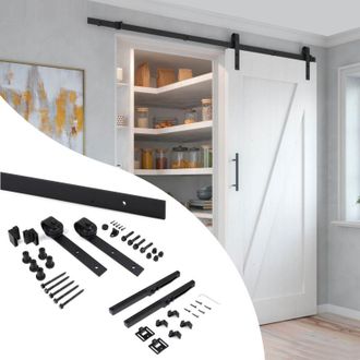 Emuca Kit De Herrajes Para Una Puerta Corredera Colgada De Madera Barn, Con Cierre Suave, Tableros No Incluidos, Acero Y Pl&aacute;stico, Pintado Negro - Emuca