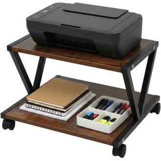 Relaxdays Relaxdays printer stand with castors, 2 tiers, HxWxD: 28 x 44 x 28 cm, MDF & metal, brown/black