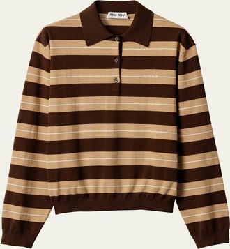 Miu Miu Striped Cotton Knit Long-Sleeve Polo