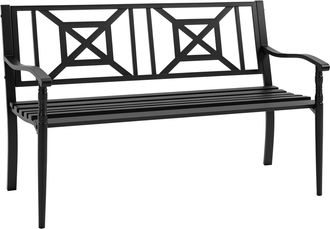 OUTSUNNY Banco De Jard&iacute;n De Acero De Dos Plazas Con Reposabrazos Y Respaldo Decorativo, Ideal Para Terrazas, Balcones Y Patios. Capacidad De Carga M&aacute;xima: 240 