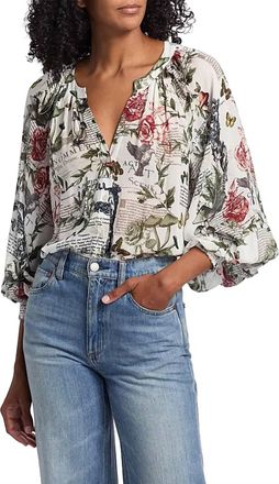 Alice & Olivia Womens Thalia Long Sleeve Button Down Blouse In Dreamscape Moon Vanilla