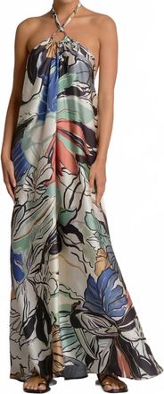 Elan Maxi Halter With Ring Top Maxi Dress In Blue Botanical