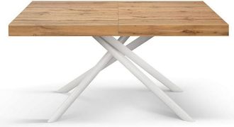 Konte Design Mesa de madera, acabado roble y base blanca, 180×90 cm - 260×90 cm