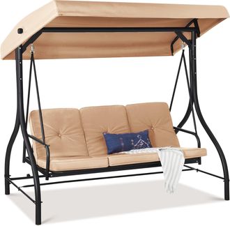Best Choice Products 3-Seat Outdoor Converting Canopy Swing Glider Patio Hammock w/ Removable Cushions
