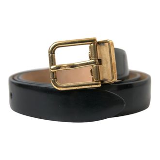 Dolce & Gabbana Belts, female, Black, 90 CM, Black Calf Leather Gold Metal Buckle Belt
