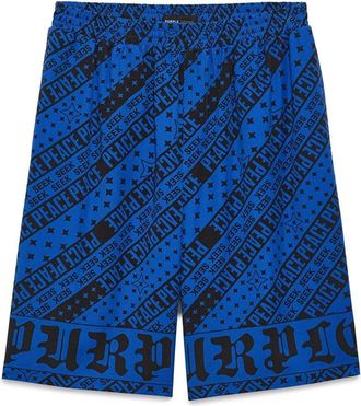 Purple bandana-print lyocell track shorts - men - Lyocell - L - Blue