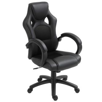 HOMCOM Silla De Oficina Silla Estudio Con Funci&oacute;n Basculante Altura Ajustable Y Respaldo Alto Tapizado En Cuero Pu Y Malla Transpirable 71x61x108-118 Cm Negr
