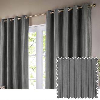 Riva Paoletti Corinthian Velvet Room Darkening Eyelet Curtain Pair in Grey | Size: 229 cm width x 229 cm drop