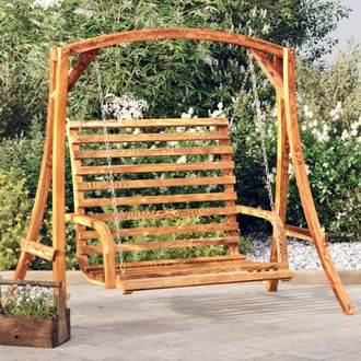 Berkfield Home Swing Bench Solid Bent Wood with Teak Finish 126x63x92 cm in Brown | Size: 126 x 63 x 92 cm