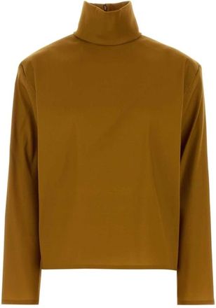 Saint Laurent Tops, Dames, Oranje, M, High Neck Long Sleeve Top