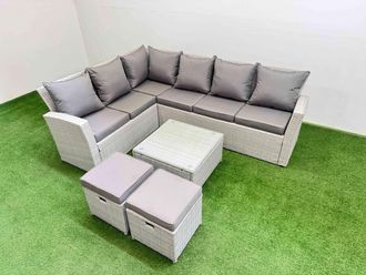 Fimous 8 Seater Corner Sofa Sets with Coffee Table 2 Small Stools Light Grey