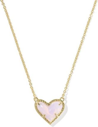Kendra Scott Ari Heart Pendant Necklace in Gold Pink Opalite Glass at Nordstrom
