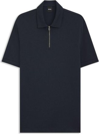 BOSS Zip-neck polo shirt with piqu&eacute; weave