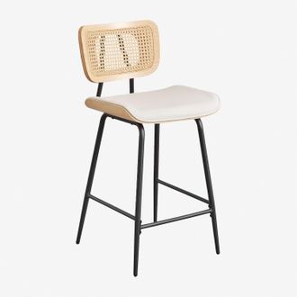 Sklum Pack De 4 Taburetes Altos En Madera, Rat&aacute;n Y Polipiel Raysa Sklum