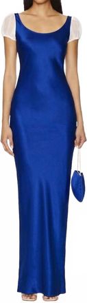 Amanda Uprichard Senna Sheer Puff Sleeves Maxi Dress In Royal Blue