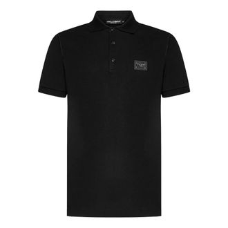 Dolce & Gabbana Polo Shirts, male, Black, Size: 2XL Logo Plaque Polo