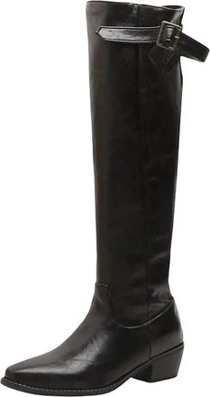 Generic Womens Sexy Over The Knee Boots Square Toe High Block Heel With Buckle Strap Closure Thigh High Party Dating Boots