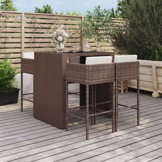 vidaXL Mesa Y Taburetes Altos Jard&iacute;n 5 Pzas Y Cojines Rat&aacute;n Pe Marr&oacute;n Vidaxl