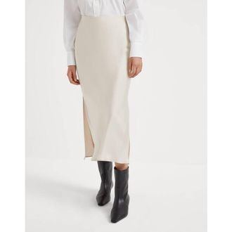 Brunello Cucinelli WomenS Off White Slit Midi Skirt, Size 2