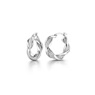 Gold & Honey Womens Glitter Twist Hoop Earrings In Silver
