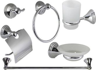 Trade Shop Trade Shop - Set Bagno Acciaio Cromato E Vetro Satinato 6 Pezzi Arredo Moderno Bianco 52919