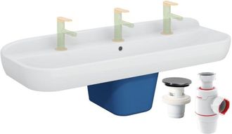 Vitra Lavabo Infantil Vitra Sento Kids De 125 Cm + Tapa De Sif&oacute;n Azul + Sif&oacute;n Y Desag&uuml;e Wirquin