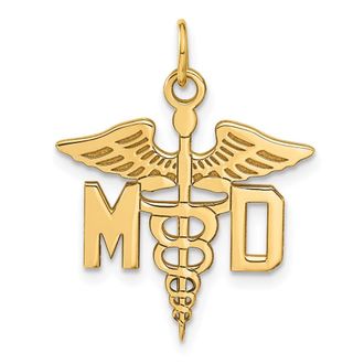 Diamond2Deal 14k Yellow Gold Large M. D. Caduceus Charm