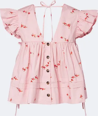 Ganni Floral cotton-blend top