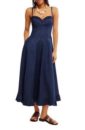 Free People Another Season Denim Midi Dress in Rinse at Nordstrom, Size X-Small