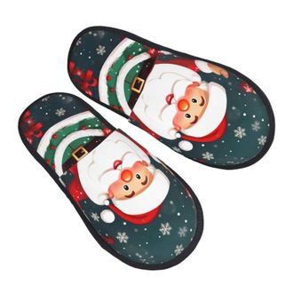 Generic Plush Mens Slipper Merry Christmas Santa Claus print House Shoes Lightweight Ladies Slippers for Family Hotels Travel L