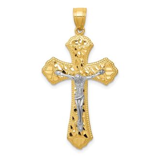 Diamond2Deal 14k Two-tone Gold Diamond-cut Passion Crucifix Pendant