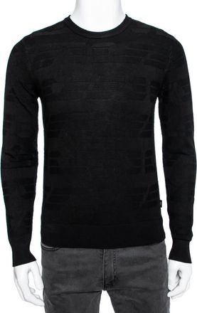 Emporio Armani Black Textured Knit Long Sleeve Crew Neck Sweater