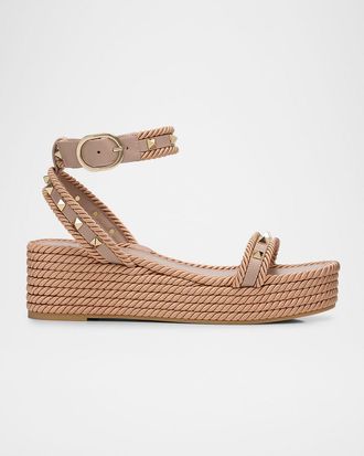Valentino Garavani 45mm Rockstud Torchon Ankle Strap Espadrille Sandals