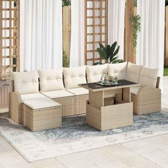 vidaXL Vidaxl - Conjunto De Sof&aacute; De Jard&iacute;n Con Coj&iacute;n 8 Pcs Beige Y Crema